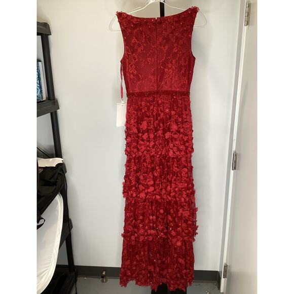 Mac Duggal Women’s Layered Floral Appliques Dress Burgundy Red 67710 - Size 4 - Picture 3 of 10